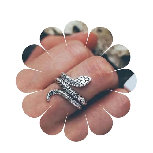 Aneneiceera Gothic Schlange Knöchel Ring Punk Aussage Schlange Manschette Ringe Vintage Silber Kobra Wrap Ring Geist Schlange Halloween Tier Medusa Kostüm Ring Für Frauen Mädchen von Aneneiceera