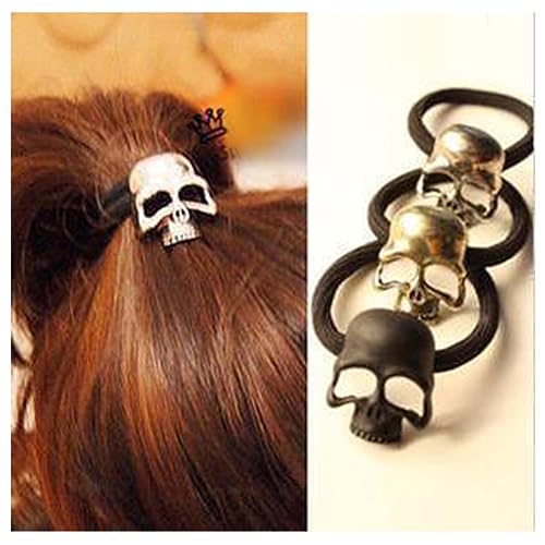 Aneneiceera Gothic-Totenkopf-Haargummi, Wikinger-Totenkopf-Haarband, Seil, schwarzer Pferdeschwanzhalte Seil, Haargummis, Haargummis, Punk-Pferdeschwanzhalter, Schmuck für Frauen und Mädchen (Gold) von Aneneiceera