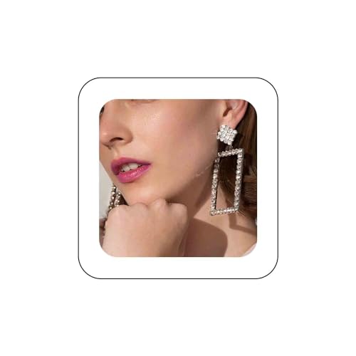 Aneneiceera Große Kristall-Quadrat-Tropfen-Ohrringe Große quadratische Creolen-Ohrringe Gold hängende hohle quadratische Strass-Ohrringe Statement-Kristall-Rechteck-geometrische funkelnde(Gold) von Aneneiceera