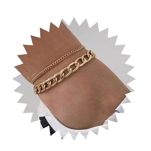 Aneneiceera Mode Strand Fußkettchen Geschichtet Kubanische Kette Fußkettchen Armband Gold Fußkette Hochzeit Zubehör Einstellbar Für Frauen Und Mädchen (Gold) von Aneneiceera