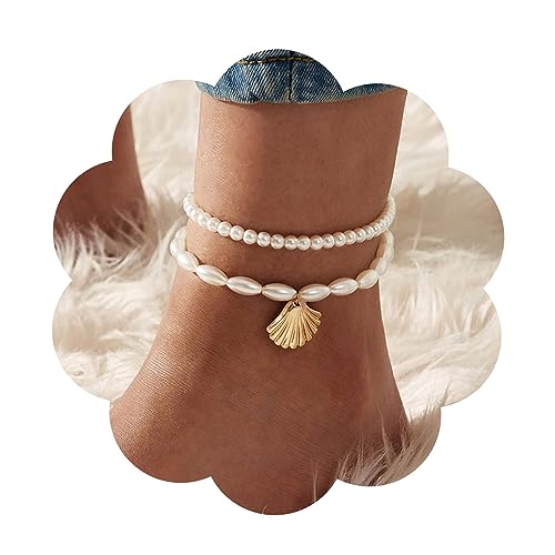 Aneneiceera Mode Strand Perle Fußkettchen Armband Boho Gold Muschel Perle Elastische Knöchel Fuß Hochzeit Schmuck Für Frauen Und Mädchen von Aneneiceera
