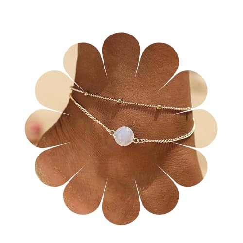Aneneiceera Opal Mondstein Fußkettchen Boho Geschichtet Gold Knöchel Armband Sommer Strand Fußkette Hochzeit Schmuck Für Frauen Und Teenager-Mädchen von Aneneiceera