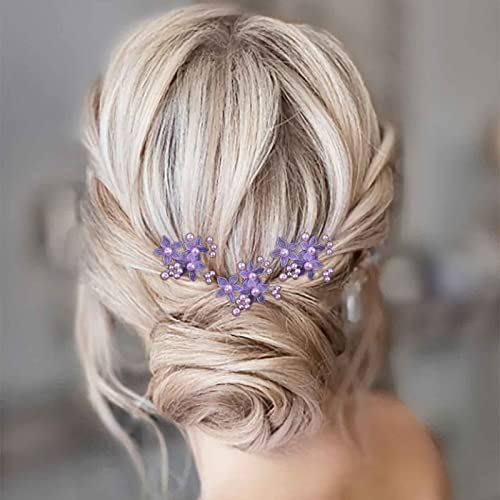 Aneneiceera Perle Braut Hochzeit Haarnadeln Lila Perle Haarteil Braut Blume Kopfbedeckungen Brautjungfer Haarschmuck Für Frauen Und Mädchen (Packung Mit 3) (lila) von Aneneiceera