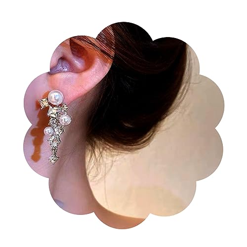 Aneneiceera Perle Zirkon Ohrringe Perle Kristall Quaste Tropfen Ohrringe Silber Hochzeit Perle Multi Perlen Cluster Kronleuchter Baumeln Ohrringe Erklärung Braut Perle Strass Ohrstecker Für Frauen von Aneneiceera