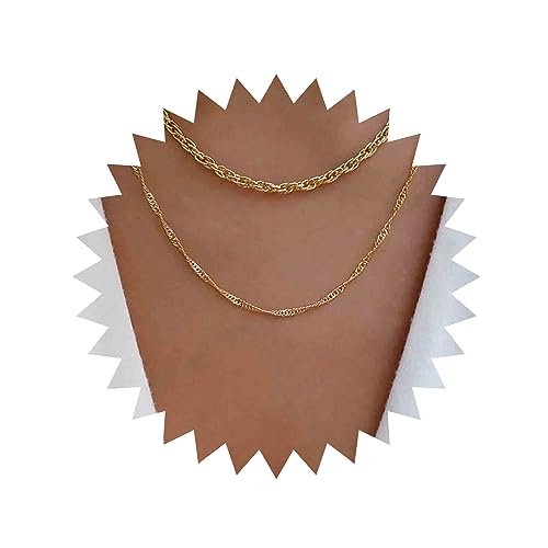 Aneneiceera Punk-Layered Choker Halskette Gold Panzerkette Halskette Multi-Layer-Kette Halskette Chunky Cuban Kette Halskette Schmuck Für Frauen Und Mädchen (2 Layer) von Aneneiceera