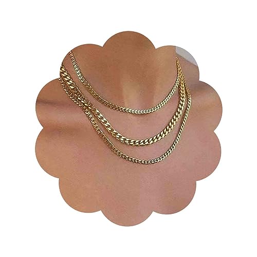 Aneneiceera Punk-Layered Choker Halskette Gold Panzerkette Halskette Multi-Layer-Kette Halskette Chunky Cuban Kette Halskette Schmuck Für Frauen Und Mädchen (3 Layer) von Aneneiceera