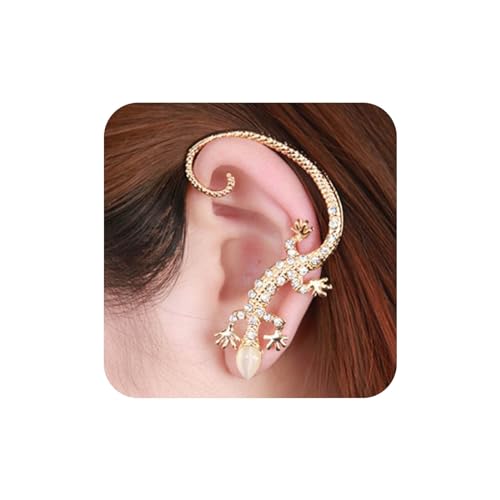 Aneneiceera Punk Ohrstecker Silber Übertrieben Vintage Gothic Clip On Ohrringe Schmuck für Frauen und Mädchen Geschenke (Gold Gecko) von Aneneiceera