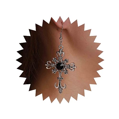 Aneneiceera Punk-Rubin-Kreuz-Baumel-Ohrringe Silber-Cz-Kreuz-Ohrringe Lange Kreuz-Kristall-Ohrringe Religiöse Kruzifix-Ohrringe Schmuck Für Frauen Und Mädchen (schwarz) von Aneneiceera