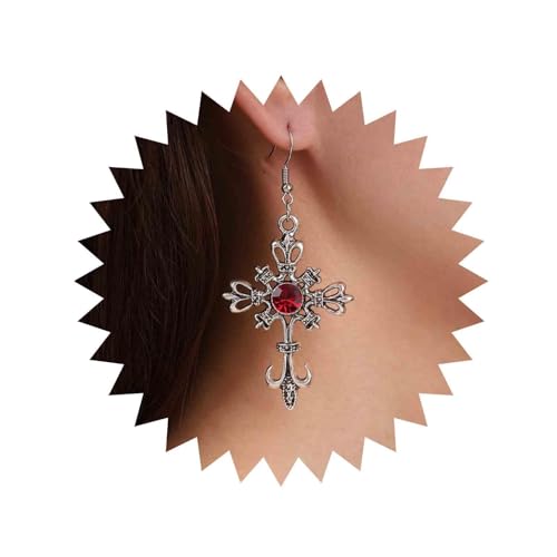 Aneneiceera Punk Rubin Kreuz Baumeln Ohrringe Silber Cz Kreuz Ohrringe Langes Kreuz Kristall Ohrringe Religiöses Kreuz Ohrringe Schmuck Für Frauen Und Mädchen (silber) von Aneneiceera