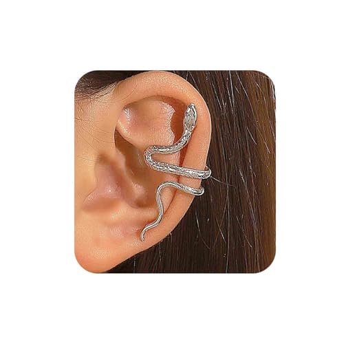 Aneneiceera Punk Schlange Ohrmanschette - Silber Clip Ohrringe, Breiter Ring Helix Nicht Durchbohrt - Minimalistische Manschette Schmuck Für Frauen von Aneneiceera