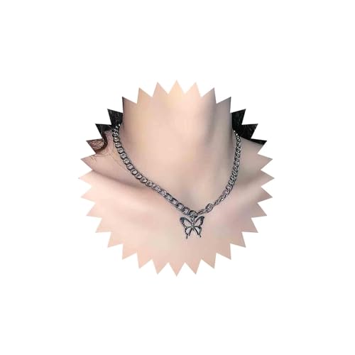 Aneneiceera Punk Schmetterling Halskette Choker Funky Silber Schmetterling Anhänger Halskette Figaro Chunky Kette Boho Schmetterling Halskette Rock Statement Schmuck Für Frauen Und Mädchen(style C) von Aneneiceera