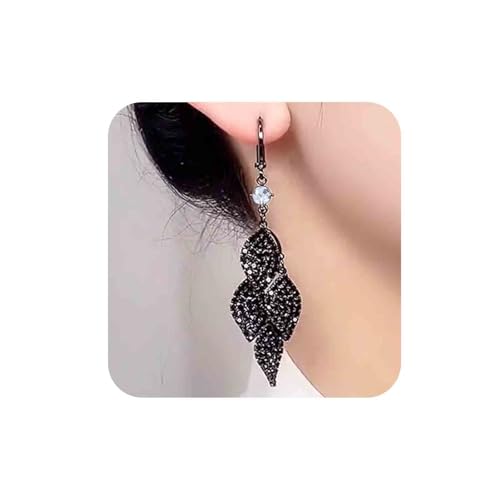 Aneneiceera Punk Schwarz Kristall Quaste Tropfen Ohrringe Cluster Strass Blatt Baumeln Ohrringe Gothic Cz Fransen Blatt Quaste Ohrringe Vintage Schwarz Kronleuchter Ohrringe Schmuck Für Frauen von Aneneiceera