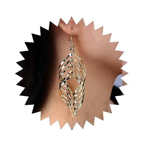 Aneneiceera Punk Übertrieben Spirale Reifen Ohrringe Wirbel Blatt Baumeln Ohrringe Geometrische Wirbel Welle Ohrringe Abstrakte Blatt Quaste Ohrringe Schmuck Für Frauen Und Mädchen (Gold) von Aneneiceera