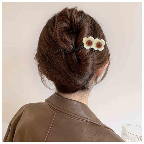 Aneneiceera Vintage Acryl Bananenclips Harz Braun Haarspange Blume Bananenkamm Haarspange Pin Dünne Clincher Clips Französisch Pferdeschwanz Halter Griffe Klemme Zubehör Für Frauen (Blume) von Aneneiceera
