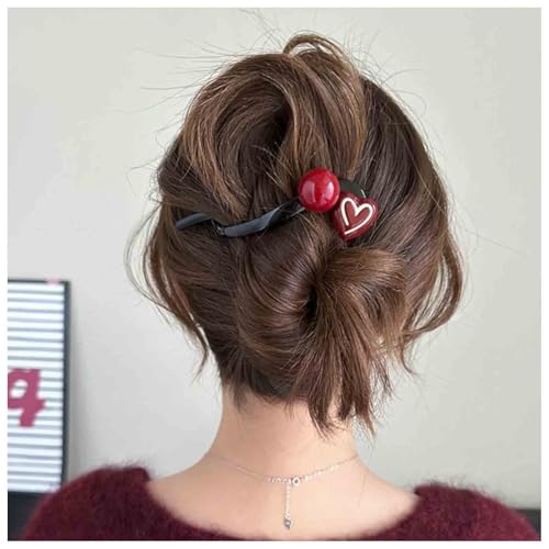 Aneneiceera Vintage Acryl Bananenclips Harz Rot Herz Haarspange Blume Bananenkamm Haarspange Pin Dünn Clincher Clips Französisch Ponytail Halter Griffe Klemme Zubehör Für Frauen (herz) von Aneneiceera