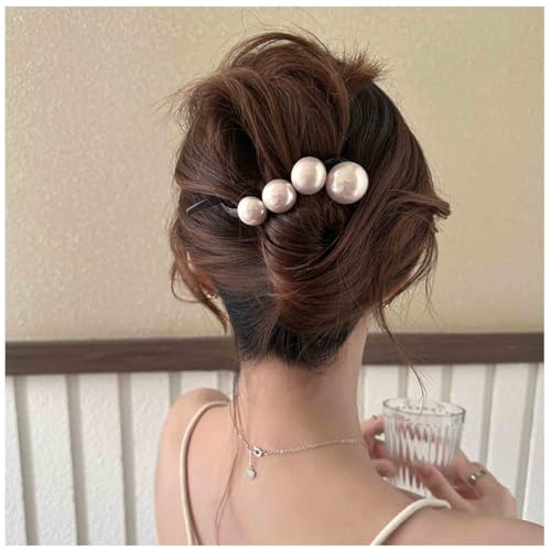 Aneneiceera Vintage Acryl Bananenclips Harz Schwarz Haarspange Perle Bananenkamm Haarspange Pin Dünne Clincher Clips Französisch Pferdeschwanz Halter Griffe Klemme Zubehör Für Frauen (Perle) von Aneneiceera