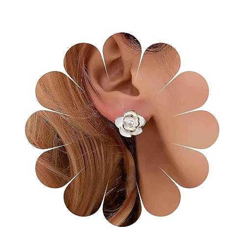 Aneneiceera Vintage Acryl Blume Ohrstecker Ohrringe Weiße Kamelie Ohrringe Harz Blume Blütenblatt Ohrringe Emaille Blume Ohrringe Schmuck Für Frauen Und Mädchen (ohne Kristall) von Aneneiceera