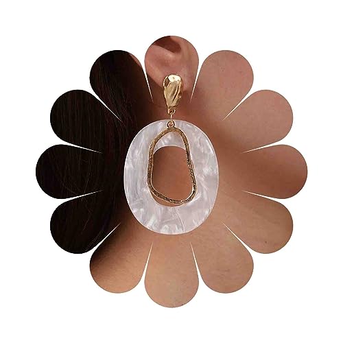 Aneneiceera Vintage Acryl Ovale Reifen Ohrringe Harz Weiß Reifen Baumeln Ohrringe Gold Teardrop Ohrstecker Acryl Kreis Baumeln Ohrringe Schmuck Für Frauen Und Mädchen von Aneneiceera