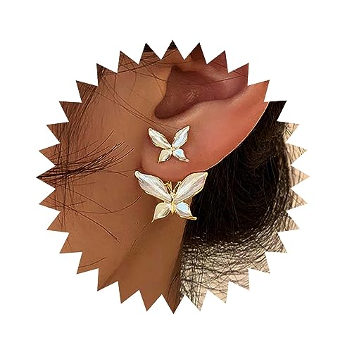 Aneneiceera Vintage Acryl Schmetterling Ohr Jacke Ohrringe Weiß Schmetterling Ohrstecker Doppel Schmetterling Schwimmende Ohrringe Handgefertigte Schmetterling Ohrringe Schmuck Für Frauen Und Mädchen von Aneneiceera