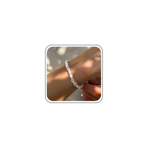 Aneneiceera Vintage Barock Perlen Armband - Silber Unregelmäßige Perlenkette, Zuchtbarock Weiße Perle Handkette Schmuck Für Frauen von Aneneiceera