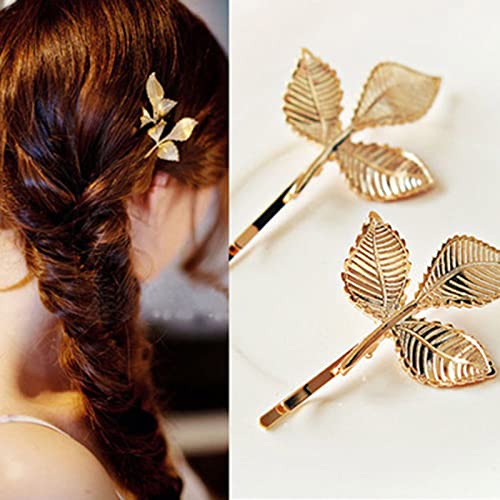 Aneneiceera Vintage Blatt Haarspange Barrette Boho Gold Blatt Haarspange Retro Haarspange Dekorativ Tägliches Tragen Haarklammern Französisch Haar Bobby Pins Hochzeit Haarzubehör Für Frauen Und 2pcs von Aneneiceera