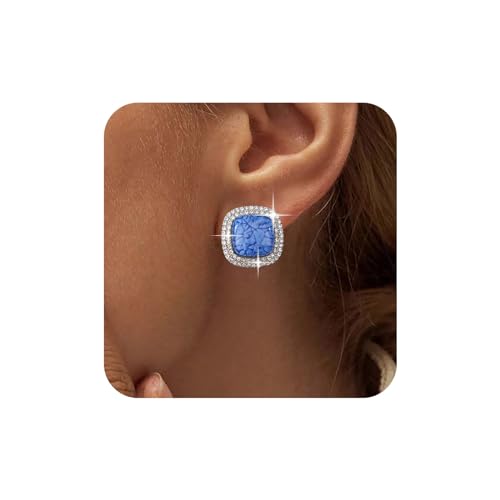 Aneneiceera Vintage Blaue Quadratische Ohrstecker Blaue Edelstein Ohrringe Halo Quadratische Ohrringe Minimalistische Geometrische Ohrringe Schmuck Für Frauen Und Mädchen von Aneneiceera