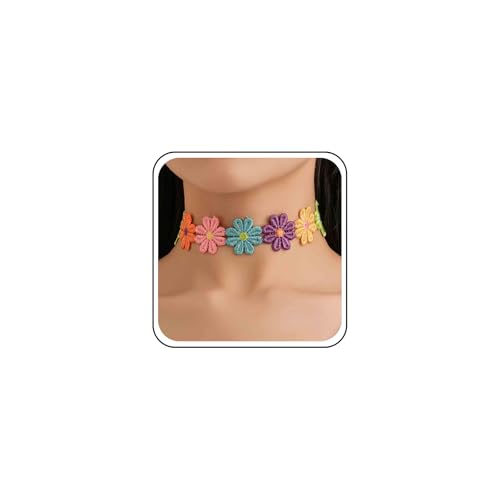Aneneiceera Vintage Bunte Spitze Blume Choker Halskette Kurze Regenbogen Gänseblümchen Halskette Stoff Blume Halskette Boho Multi Farbe Spitze Halskette Kette Schmuck Für Frauen von Aneneiceera