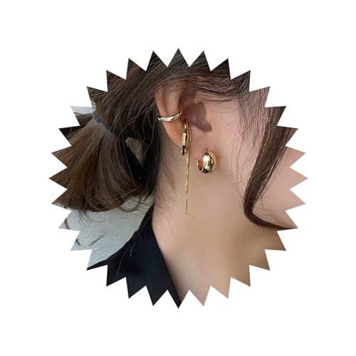 Aneneiceera Vintage Chunky Gold Hoops Ohrringe Gold Quaste Kette Baumeln Ohrringe Breite Reifen Ohr Manschette Ohrringe Set Punk Personlized Dicke Ohrringe Schmuck Für Frauen Und Mädchen (Gold) von Aneneiceera