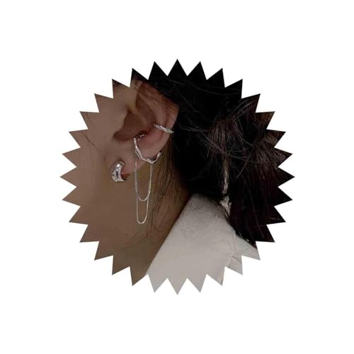 Aneneiceera Vintage Chunky Gold Hoops Ohrringe Gold Quaste Kette Baumeln Ohrringe Breite Reifen Ohr Manschette Ohrringe Set Punk Personlized Dicke Ohrringe Schmuck Für Frauen Und Mädchen (Silber) von Aneneiceera
