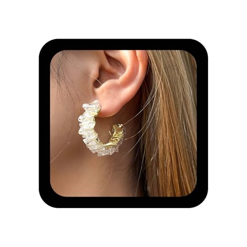 Aneneiceera Vintage Crystal Hoop Baumeln Ohrringe Gold Strass Huggie Ohrring Weit Offen Hoop Ohrring Unregelmäßig Cz C Form Ohrringe Schmuck Für Frauen (Gold) von Aneneiceera
