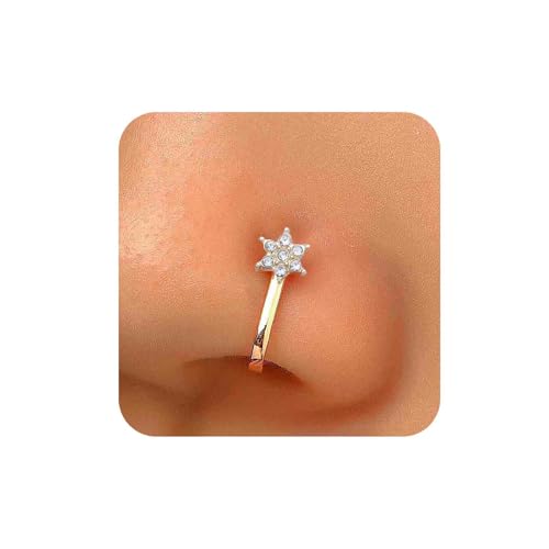 Aneneiceera Vintage Crystal Star Nasenring Hoop Gold Strass Nasenring Stud Winzige Nase Schraube Stud Ring Boho Cz Stern Kein Piercing Nase Hoop Clip Auf Nase Ring Schmuck Für Frauen (Gold) von Aneneiceera