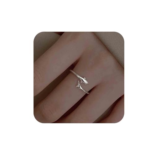 Aneneiceera Vintage Delphin Ring Silber Delphin Fingerring Delphin Bandring Punk Offener Spiralring Verstellbarer Statement Ring Schmuck Für Frauen von Aneneiceera