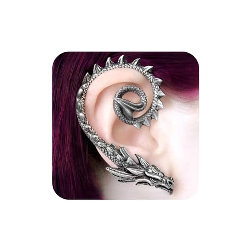 Aneneiceera Vintage Drachen Ohrstecker Silber Übertrieben Drachen Ohrstecker Punk Ohrstecker Kletterer Krabbler Ohrringe Gothic Clip On Ohrringe Schmuck Für Frauen Und Mädchen (silber B) von Aneneiceera