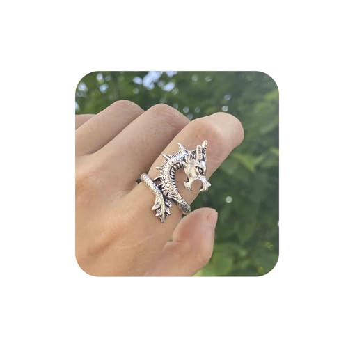 Aneneiceera Vintage Drachen Ringe Silber Drachen Knöchel Ringe Messing Drachen Finger Ringe Punk Einstellbar Drachen Ring Hand Schmuck Für Frauen von Aneneiceera