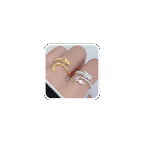 Aneneiceera Vintage Drachenringe Halb Offener Drachen Wickelring Gold Verstellbarer Drachen Fingerring Punk Drachenringe Schmuck Für Frauen (Gold) von Aneneiceera