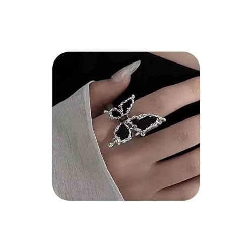 Aneneiceera Vintage Emaille Schmetterlingsringe Schwarzer Schmetterling Fingerring Gothic Asymmetrische Knöchelringe Punk Statement Ring Einstellbar Übertrieben Ringe Schmuck Für Frauen Und Mädchen von Aneneiceera