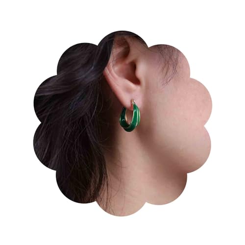Aneneiceera Vintage Emaillierte Grüne Reifen Ohrringe Smaragd Reifen Baumeln Ohrringe Klobig Smaragd Huggie Reifen Ohrringe Retro Grün Tropfen Ohrringe Schmuck Für Frauen Und Mädchen (grün) von Aneneiceera