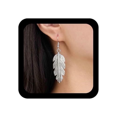 Aneneiceera Vintage Filigran Blatt Tropfen Ohrringe Silber Gehämmert Feder Ohrringe Metall Blatt Baumeln Haken Ohrringe Strukturierte Blatt Ohrringe Schmuck Für Frauen von Aneneiceera