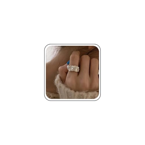 Aneneiceera Vintage Gehämmert Silber Klobig Ring Silber Falten Rings Abstrakte Breite Band Ring Punk Offen Unregelmäßige Ring Einstellbar Aussage Rings Schmuck Für Frauen von Aneneiceera