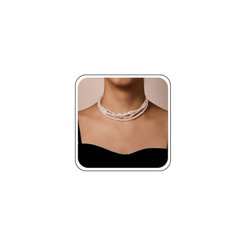 Aneneiceera Vintage Geschichtet Perle Choker Halskette 3 Strang Perlenkette Unregelmäßige Perlenkette Halskette Mehrschichtige Weiße Kragen Halskette Kette Schmuck Für Frauen von Aneneiceera