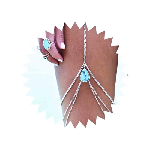 Aneneiceera Vintage Geschichtet Türkis Bein Kette Silber Türkis Oberschenkel Bein Kette Mehrschichtige Oberschenkel Kette Sommer Bein Oberschenkel Kette Körper Schmuck Für Frauen Und Mädchen von Aneneiceera
