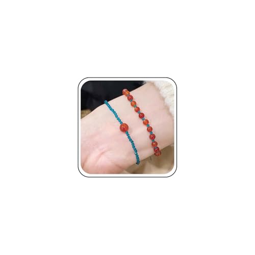 Aneneiceera Vintage Geschichteten Blauen Kristall Armband Klar Blauen Perlen Armbänder Doppelt Perlen Kette Armbänder Winzigen Roten Samen Perle Armband Hand Kette Schmuck Für Frauen 2pcs von Aneneiceera