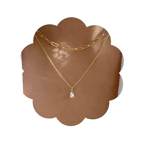 Aneneiceera Vintage Geschichteten Kristall Choker Halskette Tropfen Kristall Anhänger Halskette Gold Cz Strass Tropfen Halskette Klobig Büroklammer Kette Halskette Schmuck Für Frauen Und Mädchen von Aneneiceera