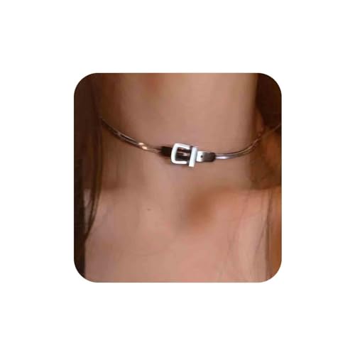 Aneneiceera Vintage Gürtel Form Fischgrät Choker Halskette Kurz Silber Fischgrät Halskette Klobig Gürtel Kette Halskette Punk Flach Schlange Kette Halskette Schmuck Für Frauen Und Mädchen von Aneneiceera