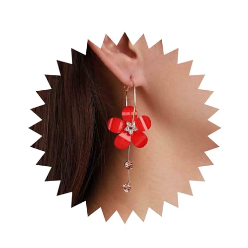 Aneneiceera Vintage Harz Rote Blume Ohrringe - Acryl Blütenblatt, Kristall Tropfen, Emaille Gänseblümchen Schmuck Für Frauen Und Mädchen (Rot) von Aneneiceera