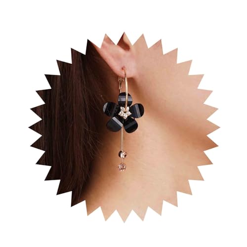 Aneneiceera Vintage Harz Schwarz Blume Reif Ohrringe - Acryl Schwarzes Blütenblatt Baumeln, Kristall Blume Tropfen, Emaille Gänseblümchen Schmuck Für Frauen Und Mädchen (Schwarz) von Aneneiceera