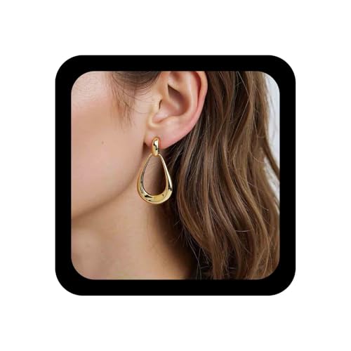 Aneneiceera Vintage Hohlen Ovalen Reifen Ohrringe Gold Teardrop Kreis Ohrring Metall Wassertropfen Ohrring Minimalistischen Reifen Baumeln Ohrringe Schmuck Für Frauen (Gold) von Aneneiceera