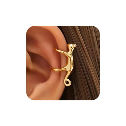 Aneneiceera Vintage Katzenohrringe Silber - Katze Helix Ohrringe Süße Tier Ohrstecker Nicht Durchbohrt Clip On Schmuck für Frauen und Mädchen (Gold) von Aneneiceera