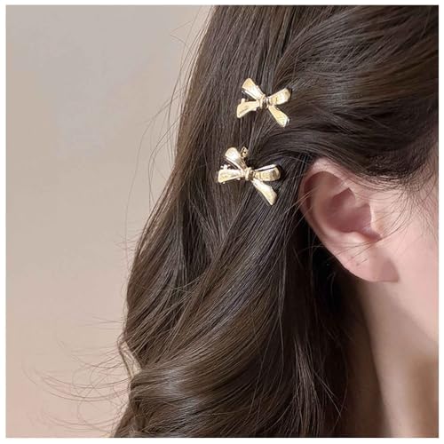 Aneneiceera Vintage Kleine Metallbogen Haarspange Barrette Gold Bogenknoten Haarspange Klammer Glänzend Fliege Haar Pin Clips Dekorative Haar-Accessoires Für Frauen 2pcs (gold) von Aneneiceera