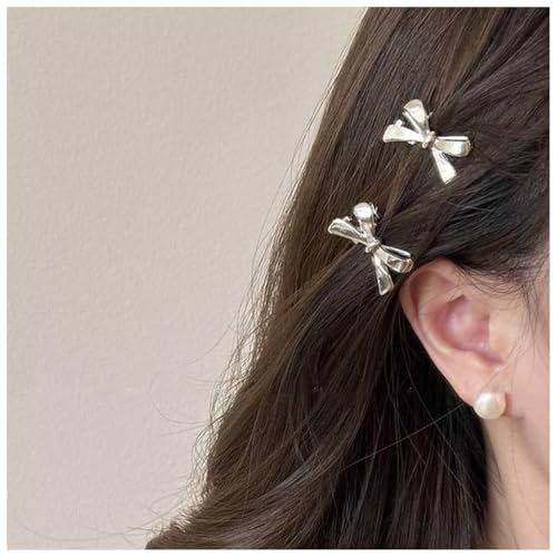 Aneneiceera Vintage Kleine Metallbogen Haarspange Barrette Silber Bogenknoten Haarspange Klammer Glänzend Fliege Haar Pin Clips Dekorative Haar-Accessoires Für Frauen 2pcs (Silber) von Aneneiceera